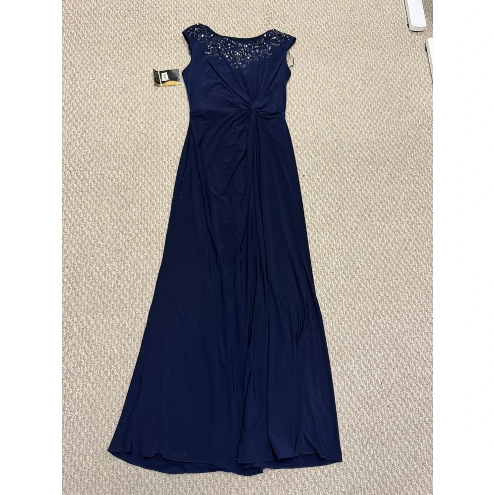 Ignite Evenings By Carol Lin NWT Size 10 Missy Navy Twist Front Yoke